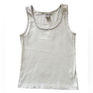 Vintage Johnny Was Collection Light Blue Floral Trim Basic Tank Top Size Small